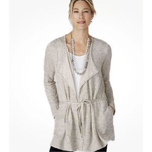 PURE JILL J. Jill Sweater Womens XL Speckled Gray Wrap Cardigan Belted Tie Waist